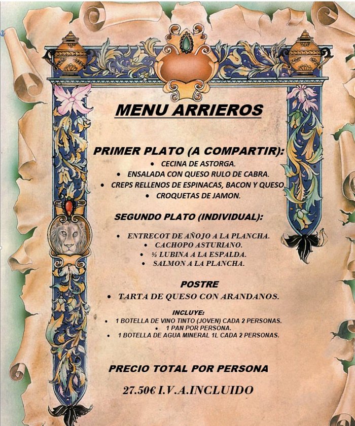 Menú Arrieros 27,50€