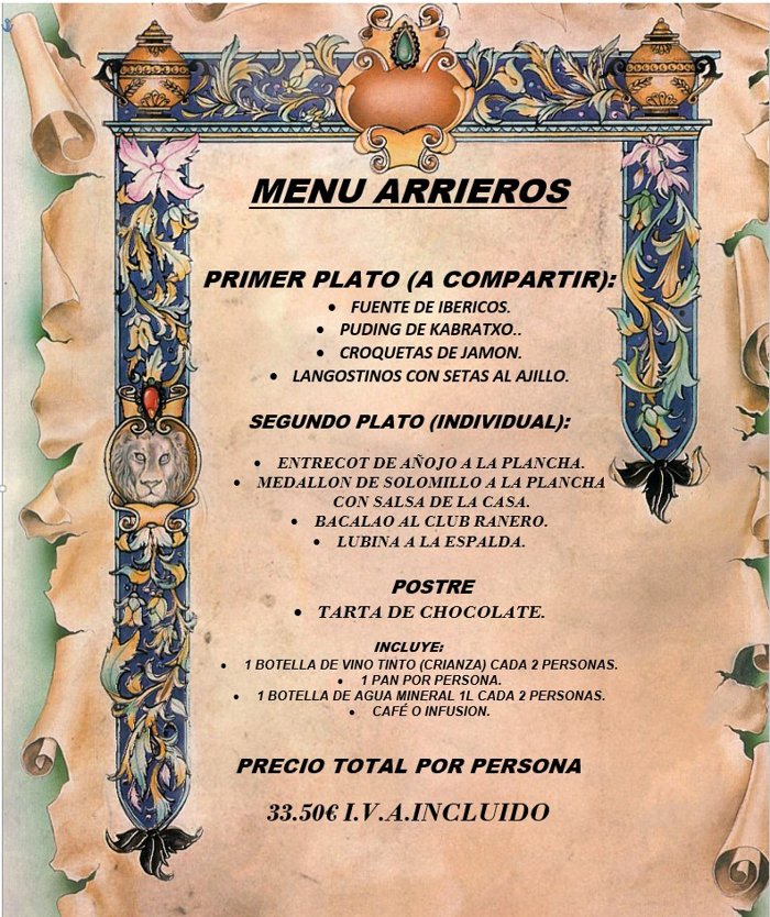 Menú Arrieros 33,50€