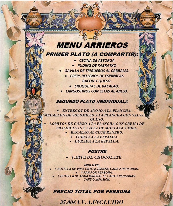 Menú Arrieros 37,00€