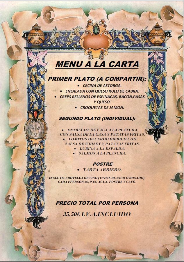 Menú a la Carta 35,50€